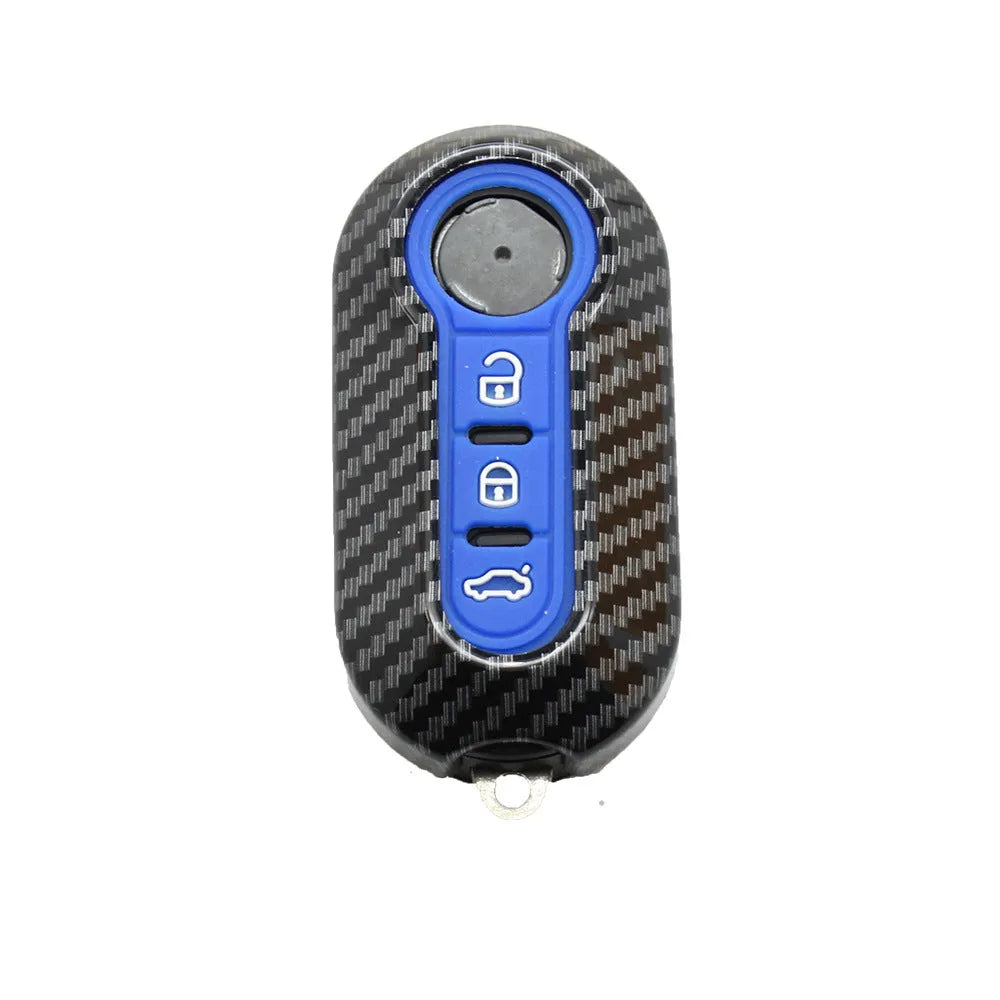 Fiat 500 Boyue Ottimo Viaggio carbon fibre pattern key shell in black, red and dark blue colours