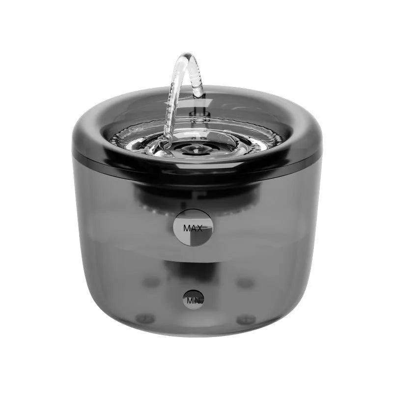 Grey pet automatic water fountain with USB cable and circulating filter system