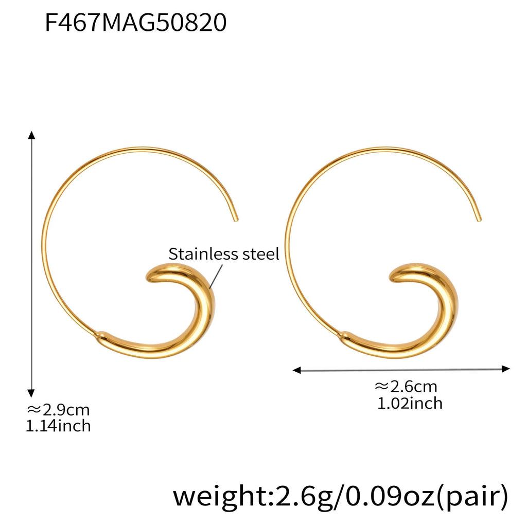 Gold-plated stainless steel geometric ring earrings for women, ins style, one pair