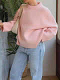 Casual polyester long-sleeved solid colour pullover sweater for women, available in multiple colours and sizes S to XL