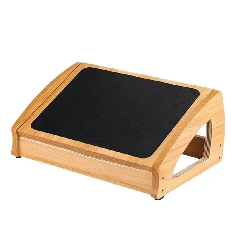 Wood colour bamboo adjustable office desk footstool for adults.