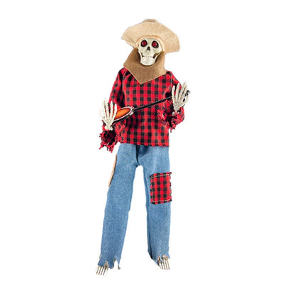 A glowing skeleton decoration holding a bandaged banjo, perfect for spooky Halloween displays