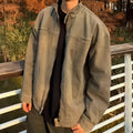 Men's stand collar overalls jacket in army green or khaki, loose fit, long sleeve, sizes M to XXXL