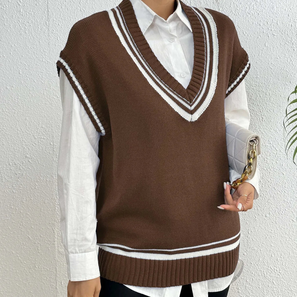 Women's casual vest sweater in college style with loose fit pullover design
