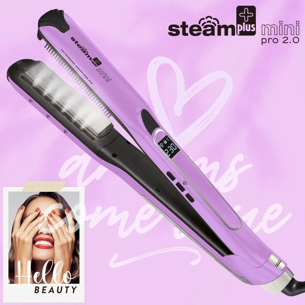 Mini steam spray hair straightener in purple rose red or champagne colour with European plug