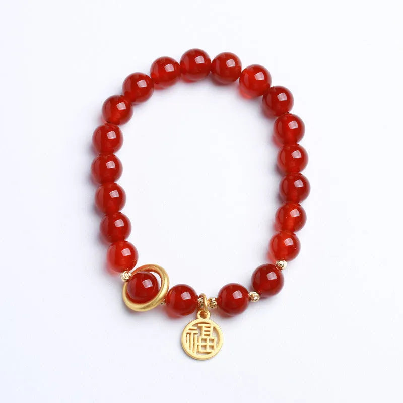 Natural red agate bracelet with blessing card in national style.