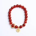 Natural red agate bracelet with blessing card in national style.