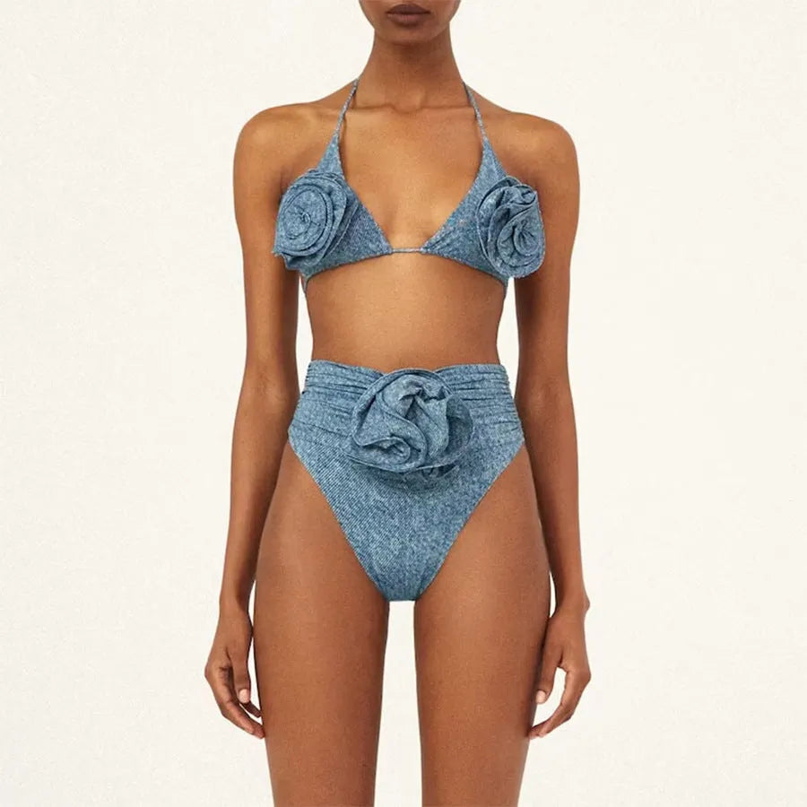 Women's one-shoulder cowboy print one-piece swimsuit with hollow-out detailing.