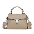 Genuine leather oval cross-body bag 21x18x9cm with sandwich pocket, shown in white, black, khaki and blue