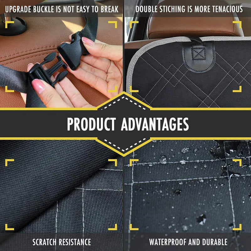 Black 600D Oxford cloth car trunk pet mat measuring 185x103cm with storage pockets for dog travel