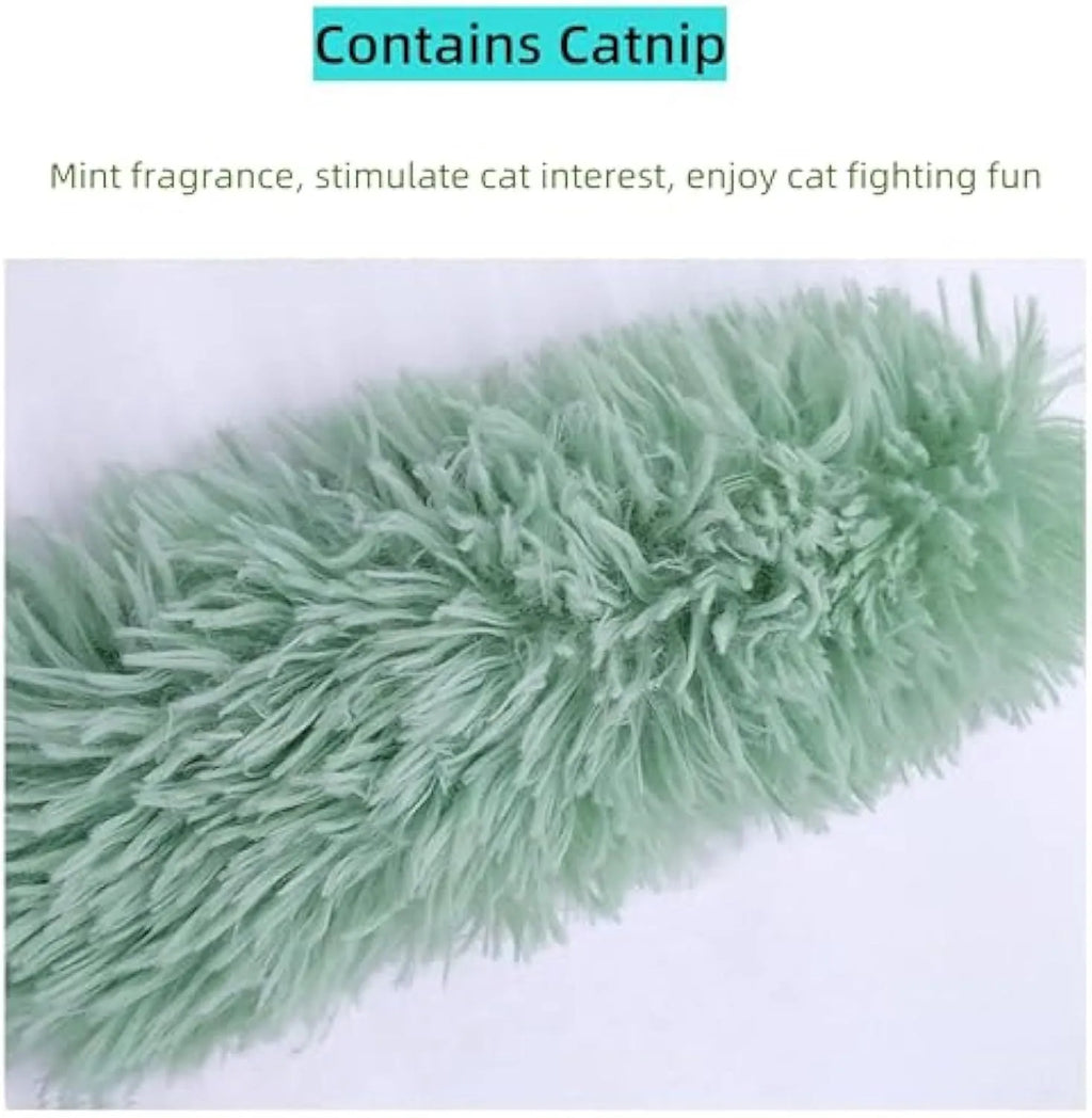 Soft plush interactive cat toy with crinkle sound and catnip filling in assorted bright colours.