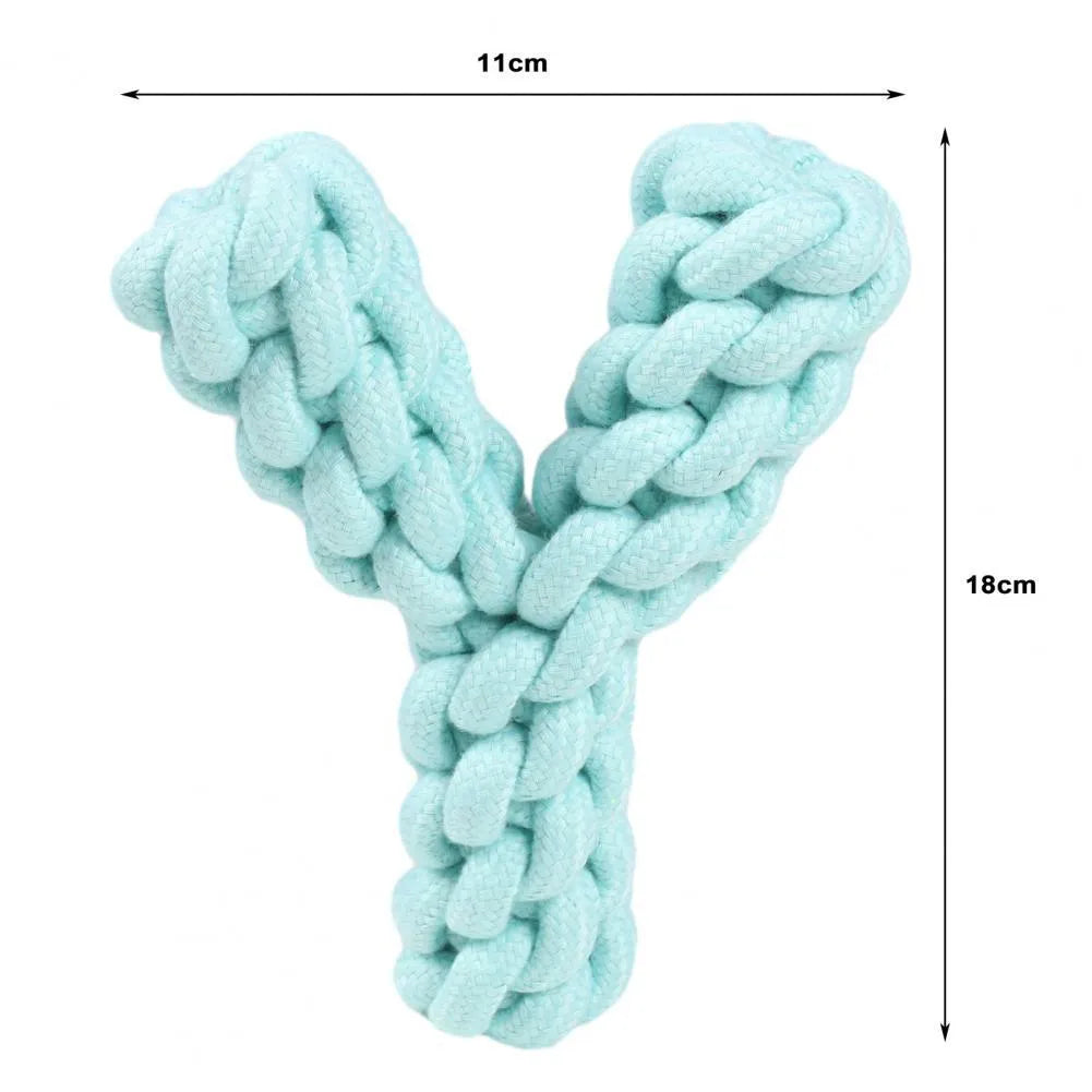 Y-shaped cotton rope dog toy for large breeds in blue, green or yellow colour options
