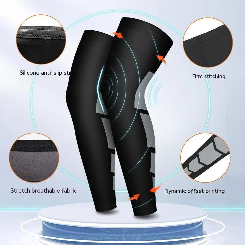 Single knee pad in black, white, blue, red, fluorescent, or orange, sizes M 520mm to XL 540mm, polyester spandex