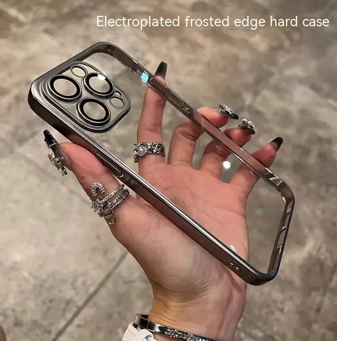 Electroplated frosted edge PC phone case for iPhone 11-15 series in original machine blue colour