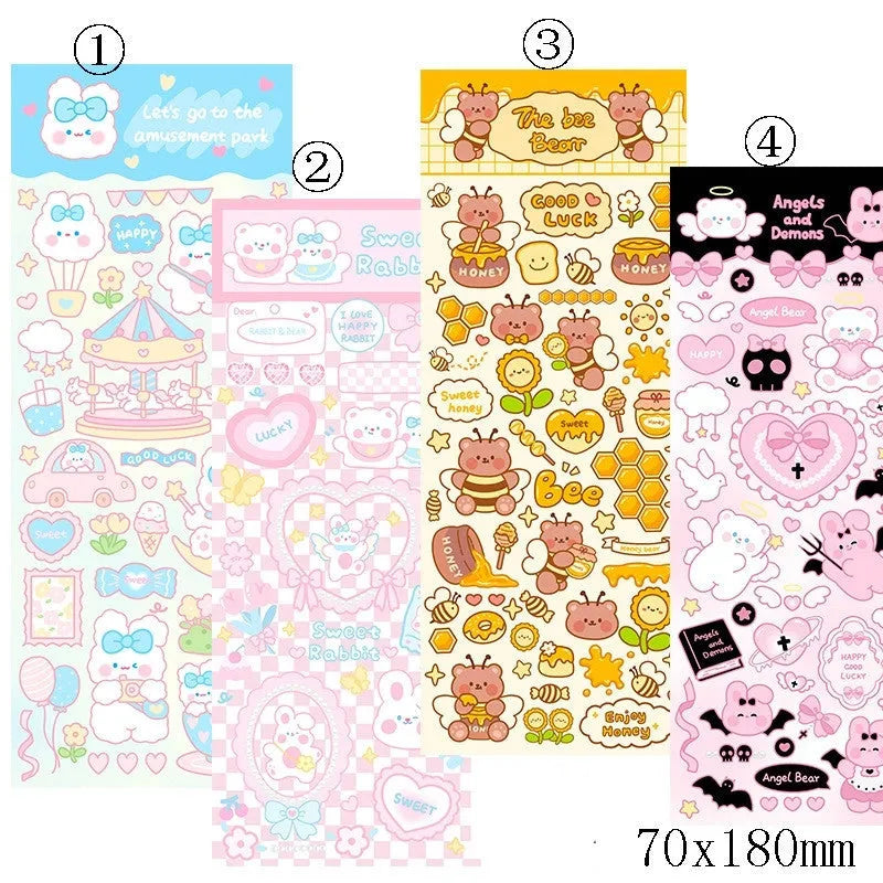 A pack of colourful cartoon-style PVC waterproof stickers for decorating notebooks and planners.