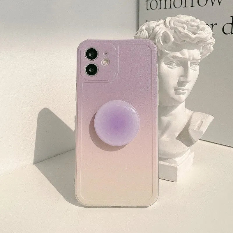 Yellow purple gradient silicone iPhone case with retractable X bracket for iPhone 7 to 14 models