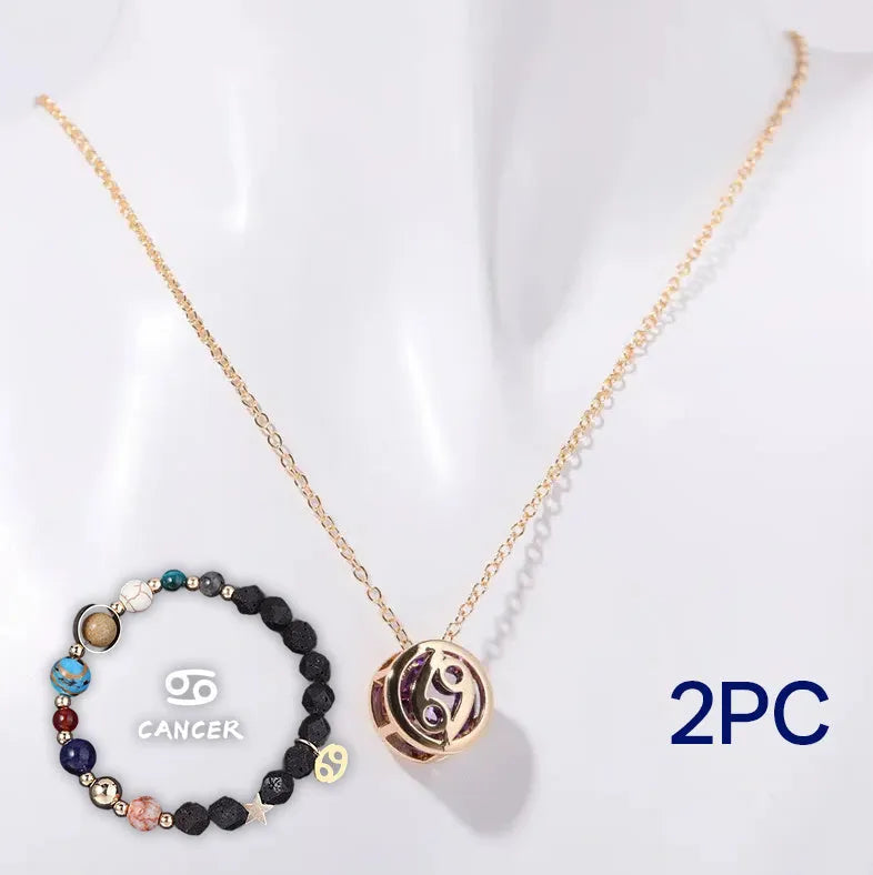 Natural stone beaded necklace and bracelet set showing one of twelve style variations.