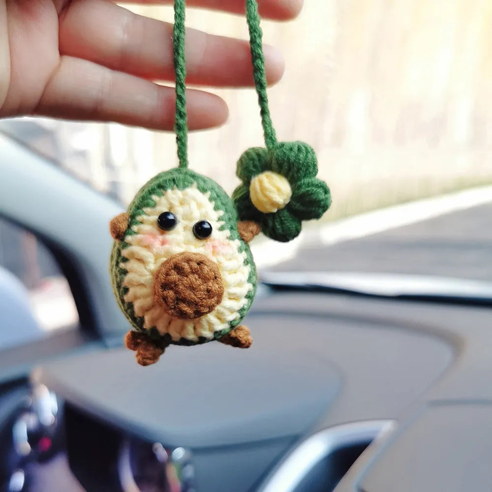 Handmade crocheted avocado rainbow flower car pendant ornament for vehicle interior decoration