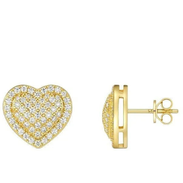 S925 silver heart-shaped stud earrings with moissanite stone in gold colour.