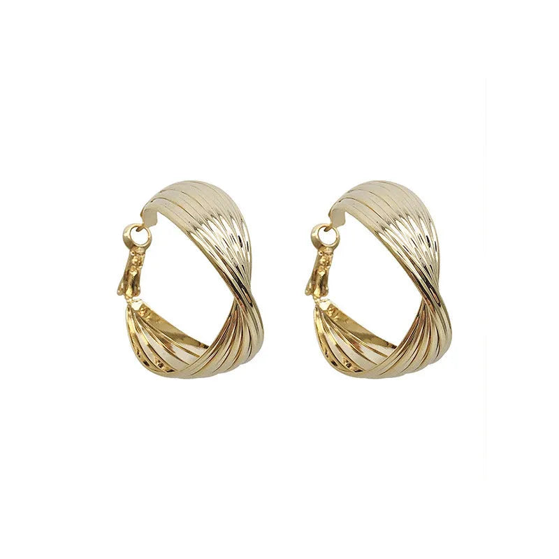 Twisted metal eardrop earring real gold plated round geometric drop earring gold colour stranded multi-layer design