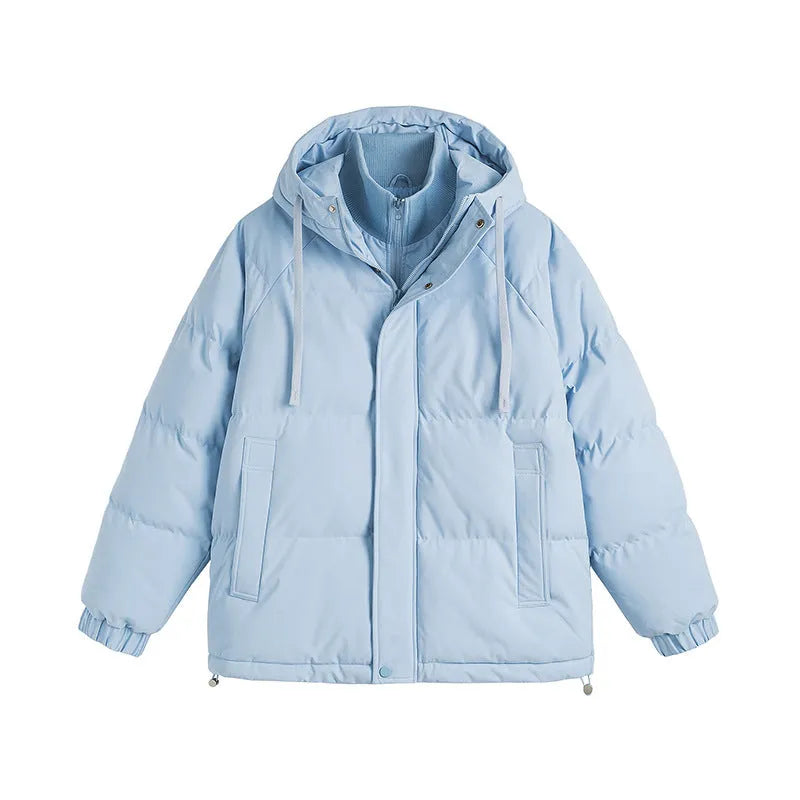 Winter loose cotton-padded jacket in mustard yellow colour with side pockets