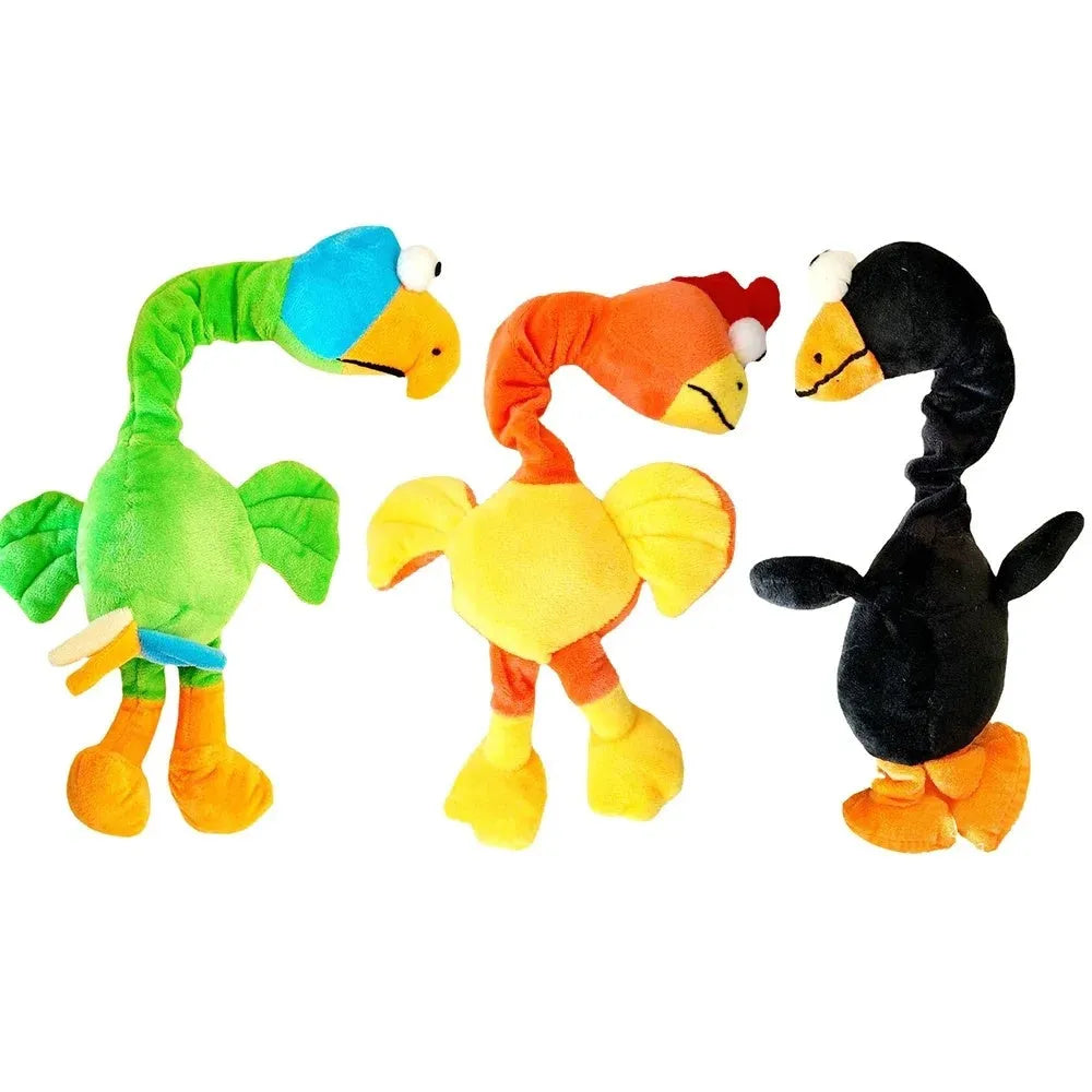 Chicken-shaped dog squeaker toy in orange colour showing bite-resistant rubber construction