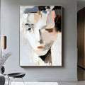 Abstract woman portrait hand-painted oil painting on canvas, modern black and white vertical one-panel wall art, unframed