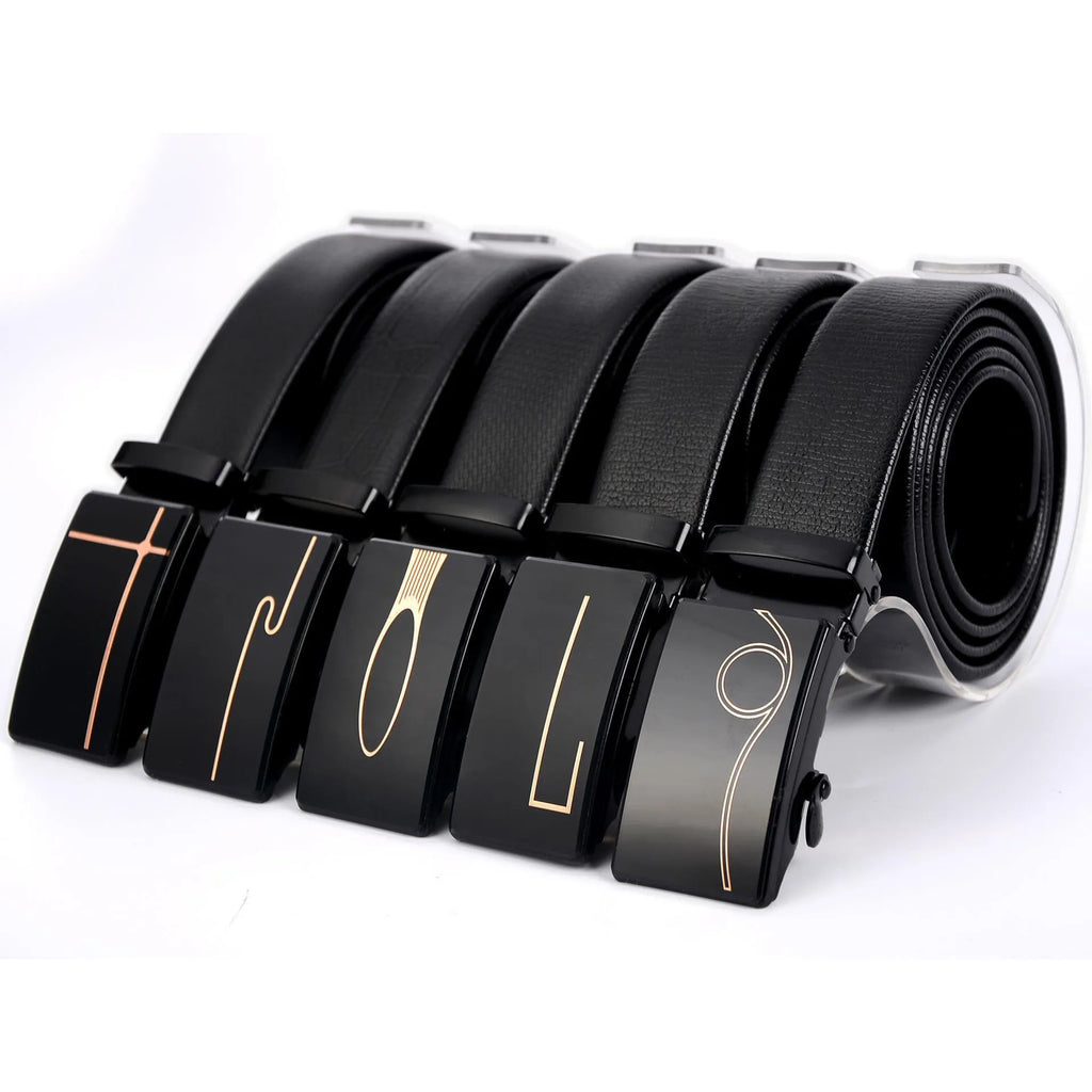 Men's automatic buckle belt with iron mirror acrylic buckle, imitation leather strap, patent leather finish