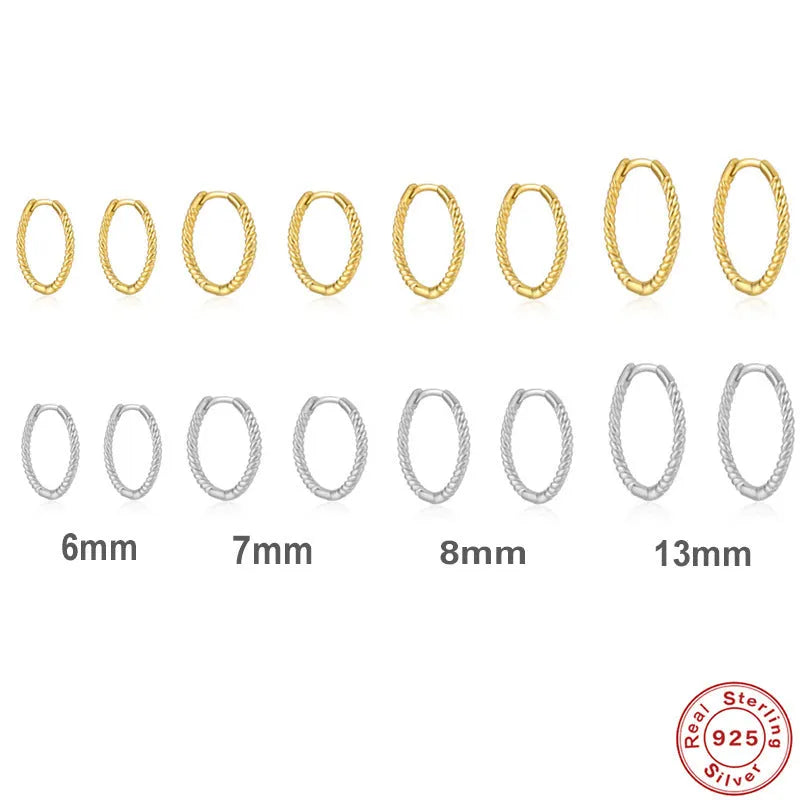 S925 sterling silver twisted string round ring earrings in gold and white gold finishes