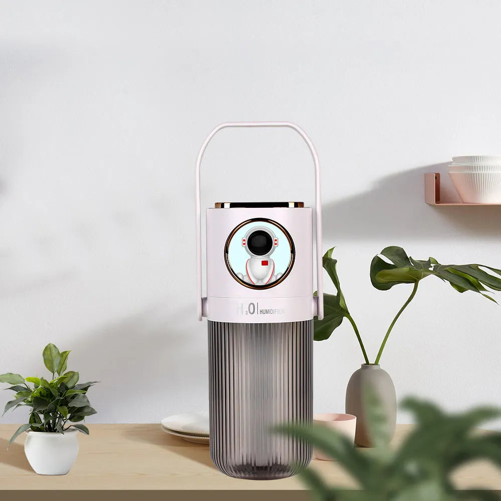 HOMEFISH 300ml cordless humidifier in dark grey with 2000mAh battery, compact 75x90x210mm size for bedroom use