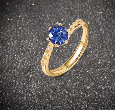 Women's copper adjustable open ring with geometric U-shape and electroplated gold finish on white background