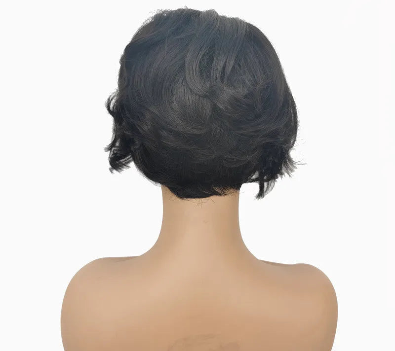 Real hair lace wig for ladies short oblique bangs full hand weaving natural look