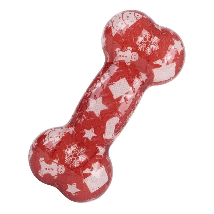 TPR printed bone dog chew toy in red or orange festive colours