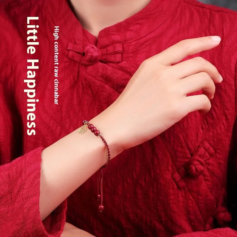 Cinnabar Ashore examination blessing bracelet with braided rope wristband and traditional ethnic styling
