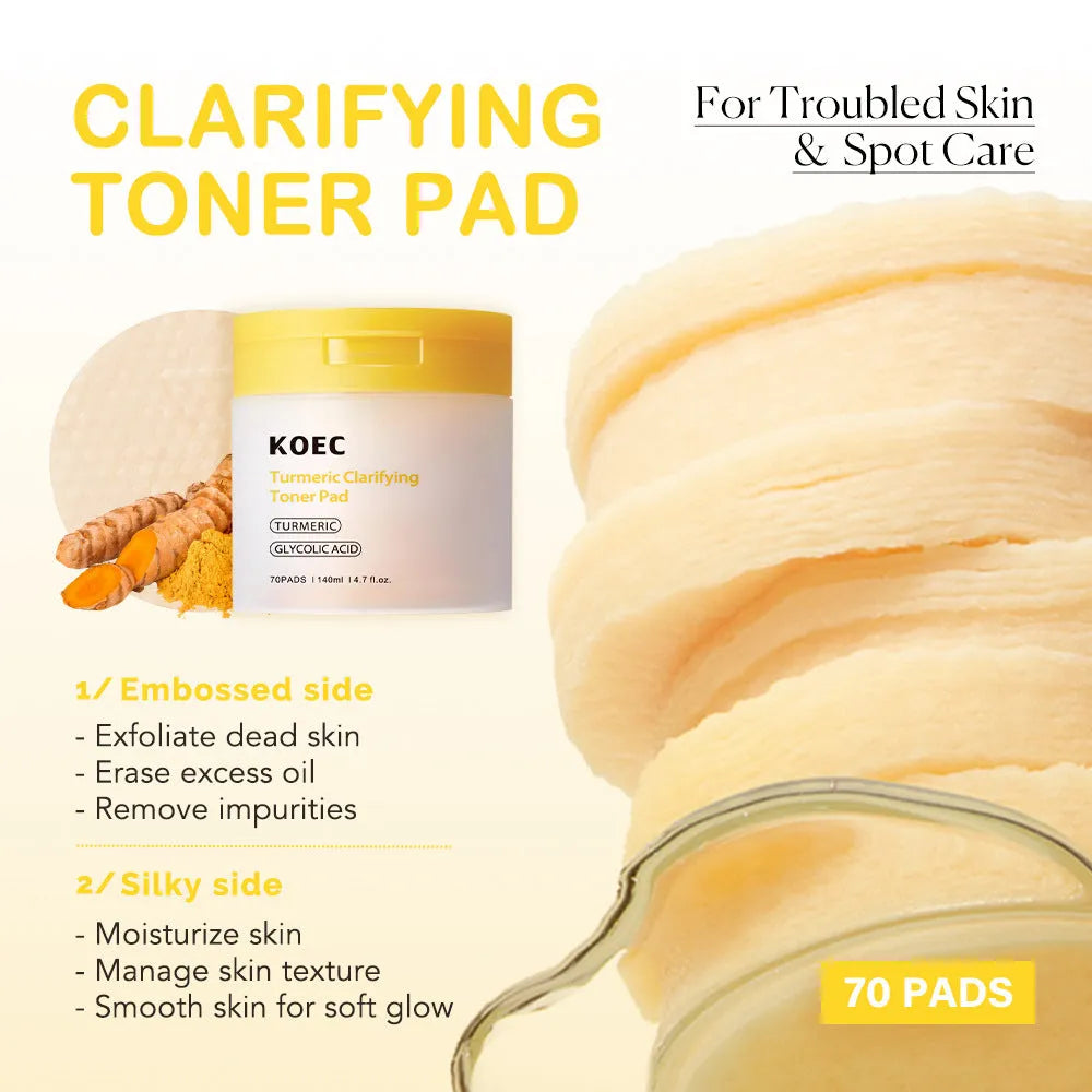 Box of 70 cotton cloth pads with tweezers, turmeric glycolic acid, salicylic acid, and succinic acid options