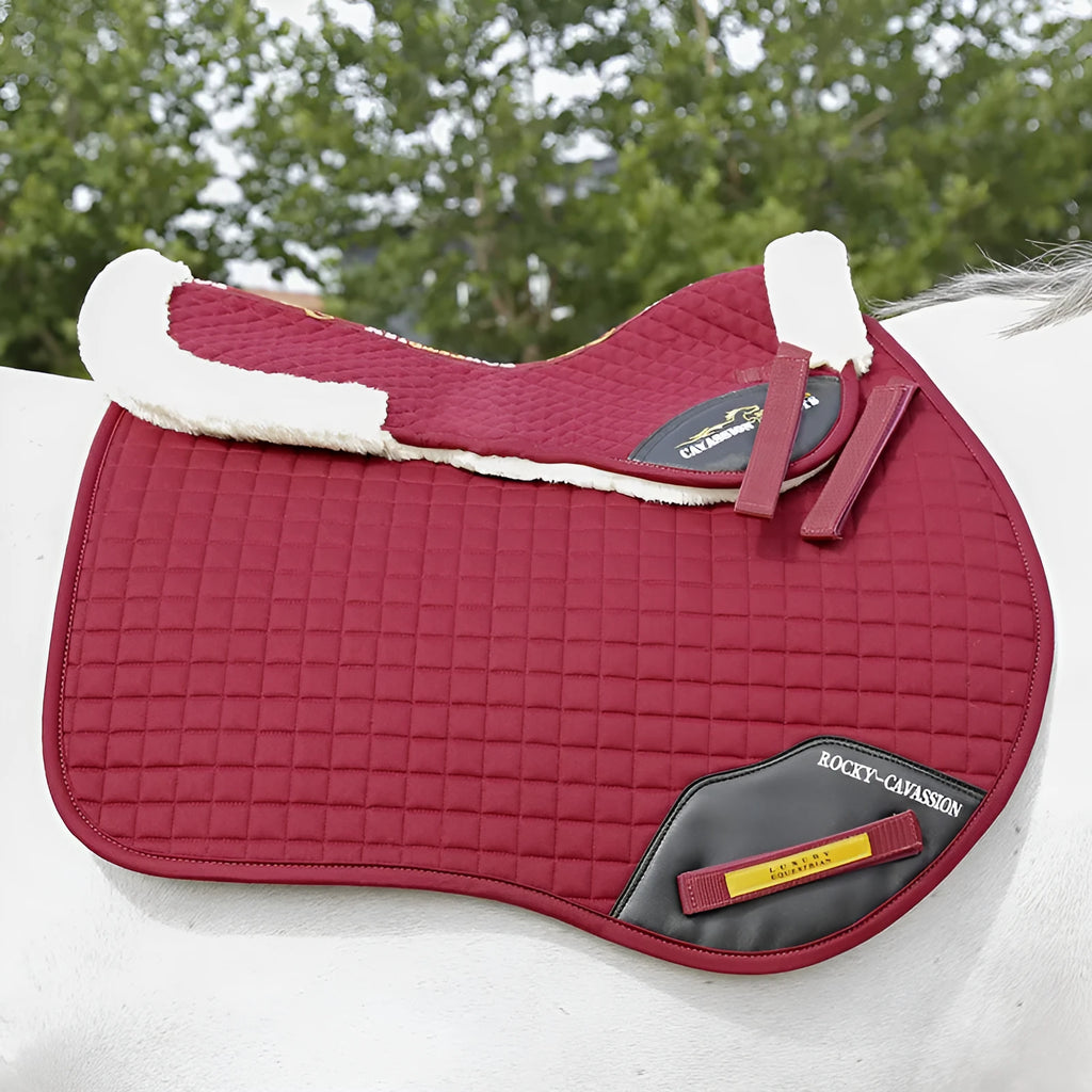 Equestrian wool saddle pad for shock absorption in black, navy blue, white or wine red