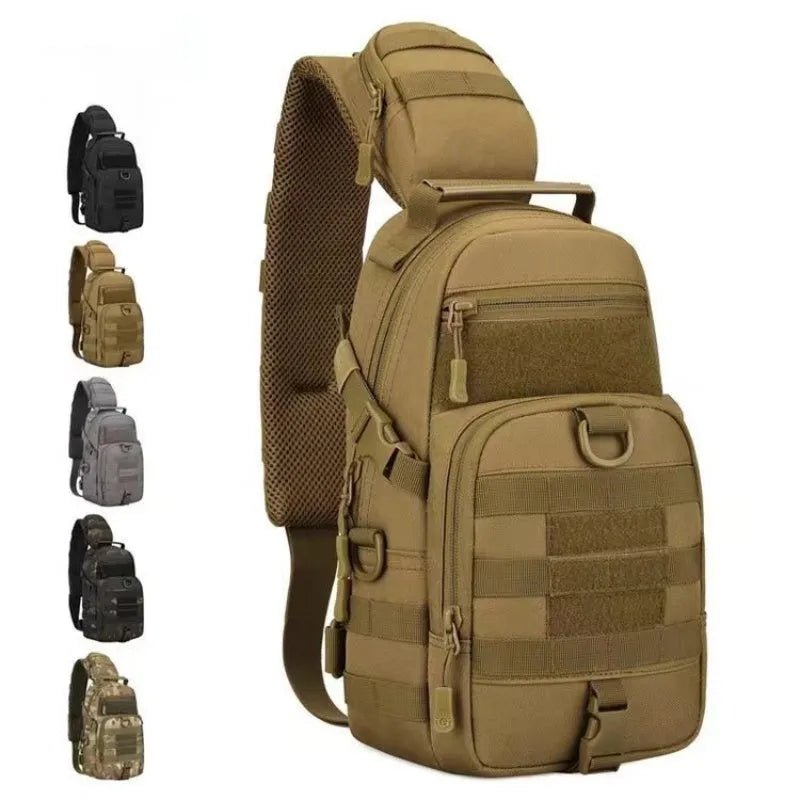 Men's nylon crossbody chest bag, 19cm x 46cm x 12cm, in black, grey, khaki, or camouflage for cycling