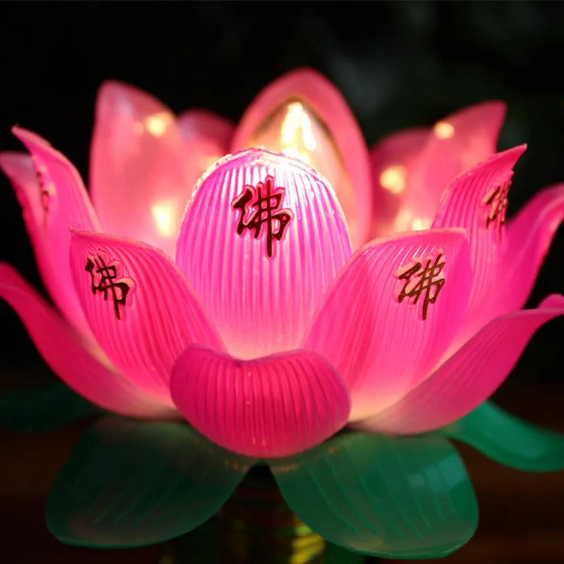 Buddha worship lamp with colourful lotus design and plug for 220V outlets