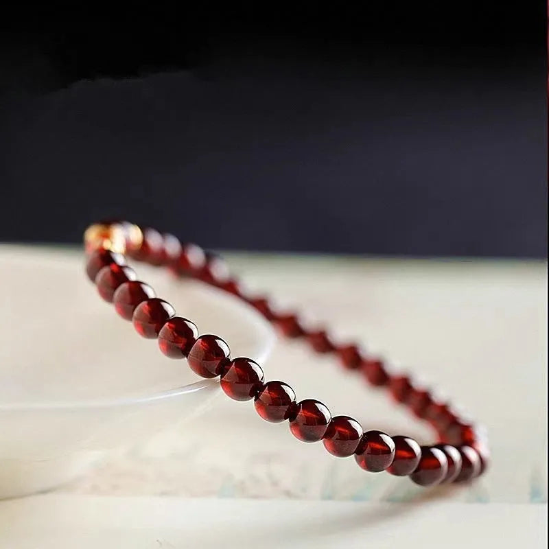 Retro wine red glass bead bracelet for women with garnet colour and new Chinese style design