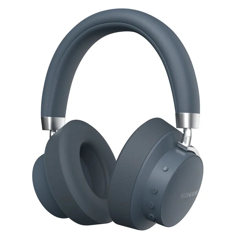 Grey wireless Bluetooth sports headset with head-mounted design showing ear cushions and adjustable headband