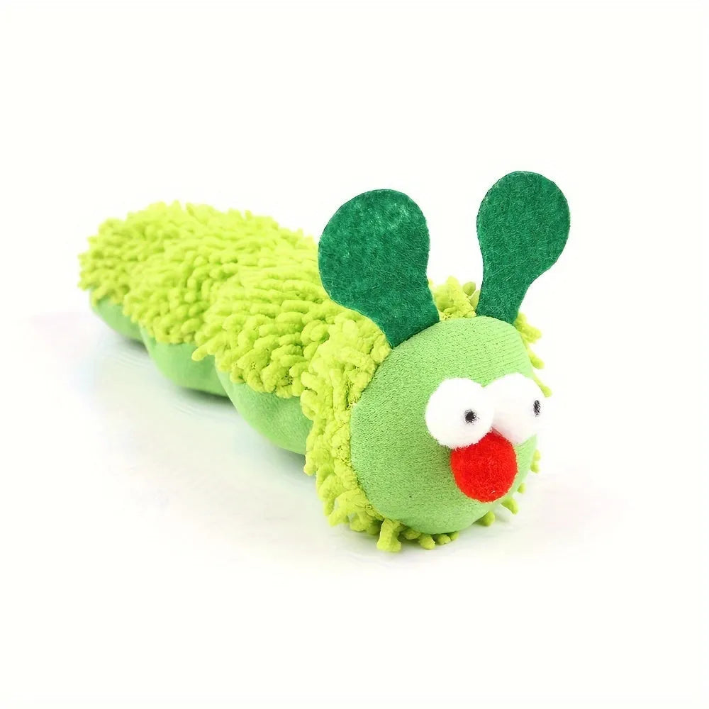 Green interactive plush cat toy pillow measuring 24cm long with electronic rechargeable mechanism