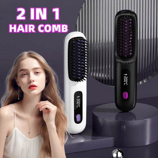 Cordless Hair Straightener Brush with Wireless Design, Advanced Heating Technology, and High-Capacity Battery for Effortless Salon-Quality Styling