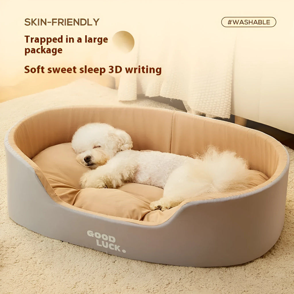 Four seasons universal cat bed in PP cotton, plush windproof nest, grey green washable option, sizes S to XL