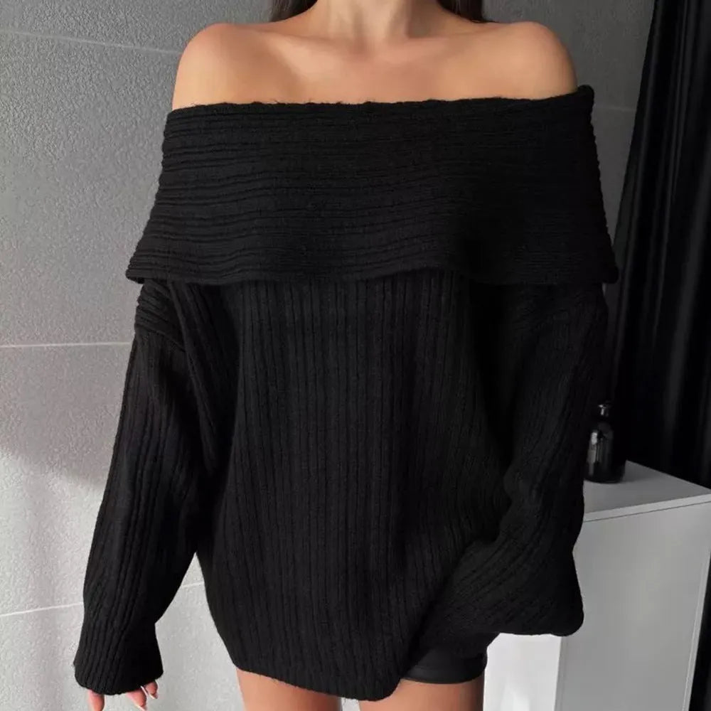 Women's loose fit acrylic pullover sweater in four colour options with long sleeves