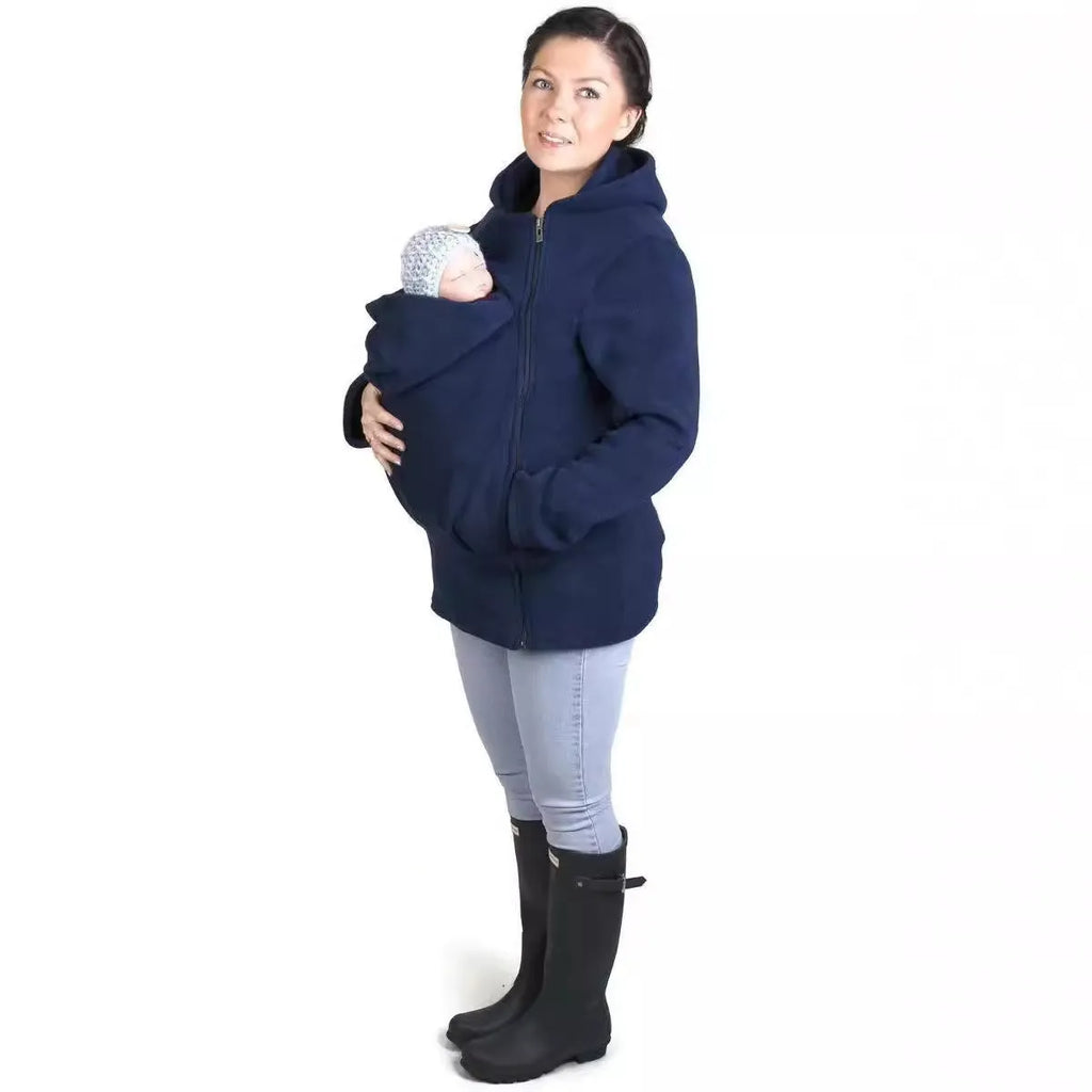 Red women's loose fit polar fleece sweater with long sleeves for autumn and winter.