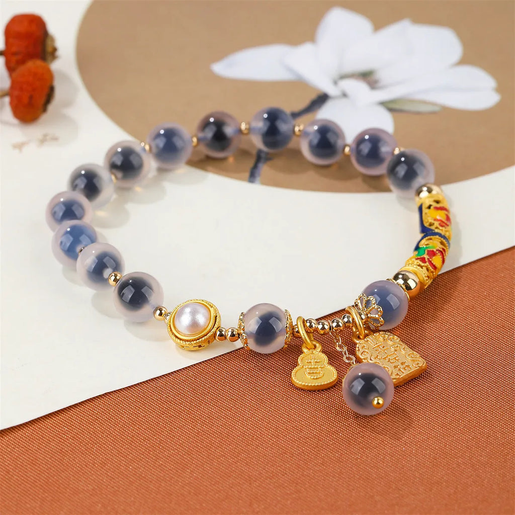 Handmade sugar heart agate bracelet with retro ethnic styling for women
