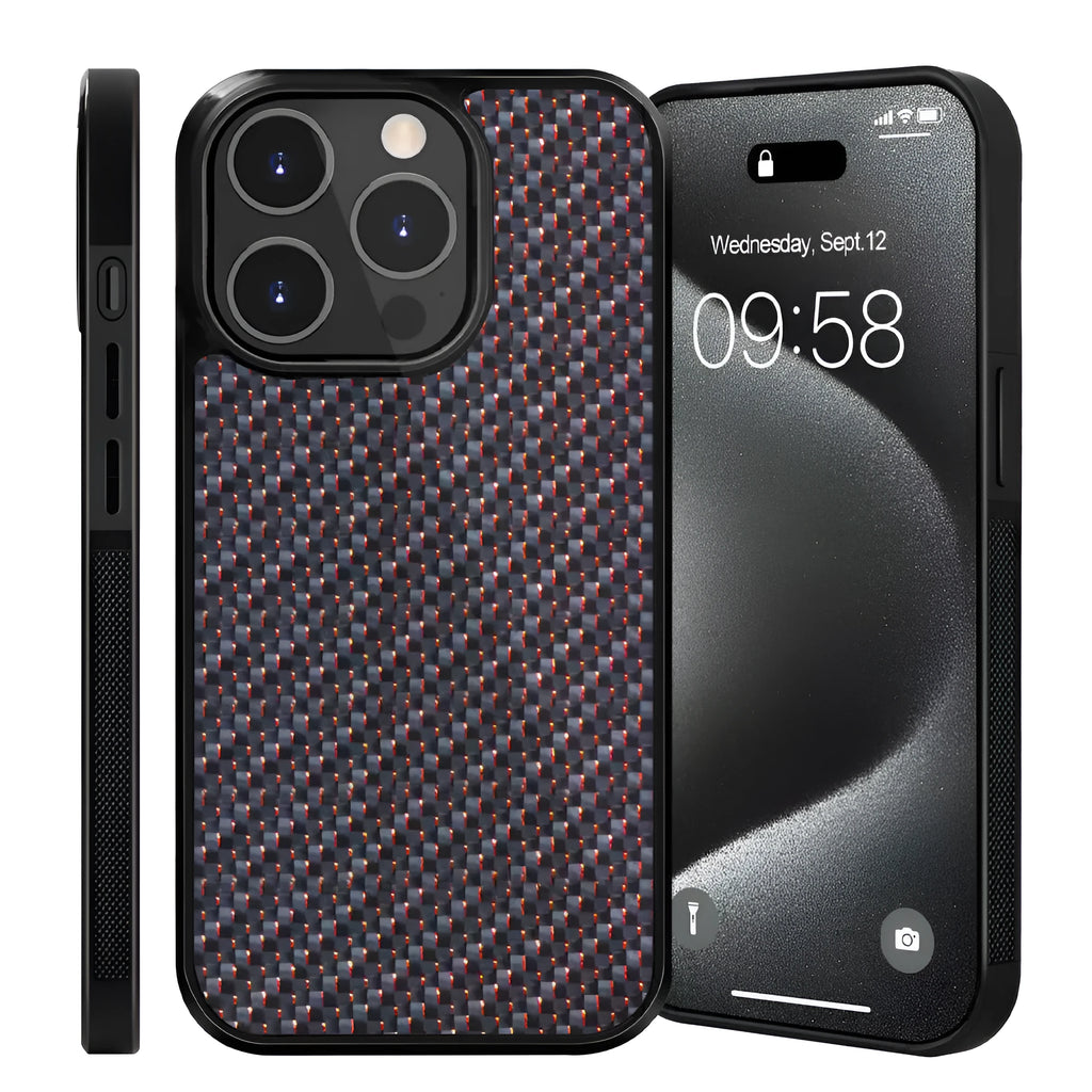 Carbon fibre 3K twill TPU phone case with magnetic suction for iPhone 15 14 13 12 11 in blue