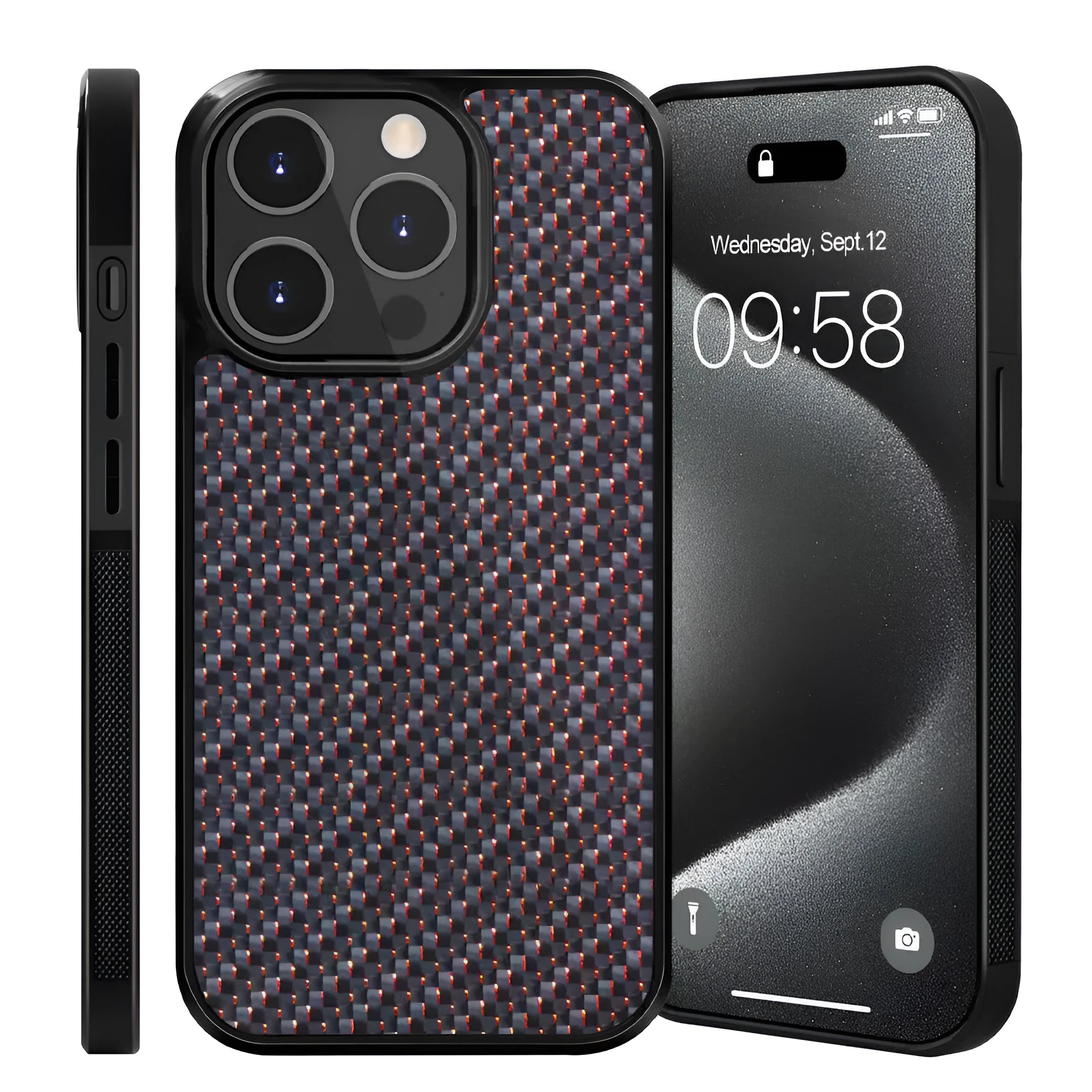 Carbon fibre 3K twill TPU phone case with magnetic suction for iPhone 15 14 13 12 11 in blue