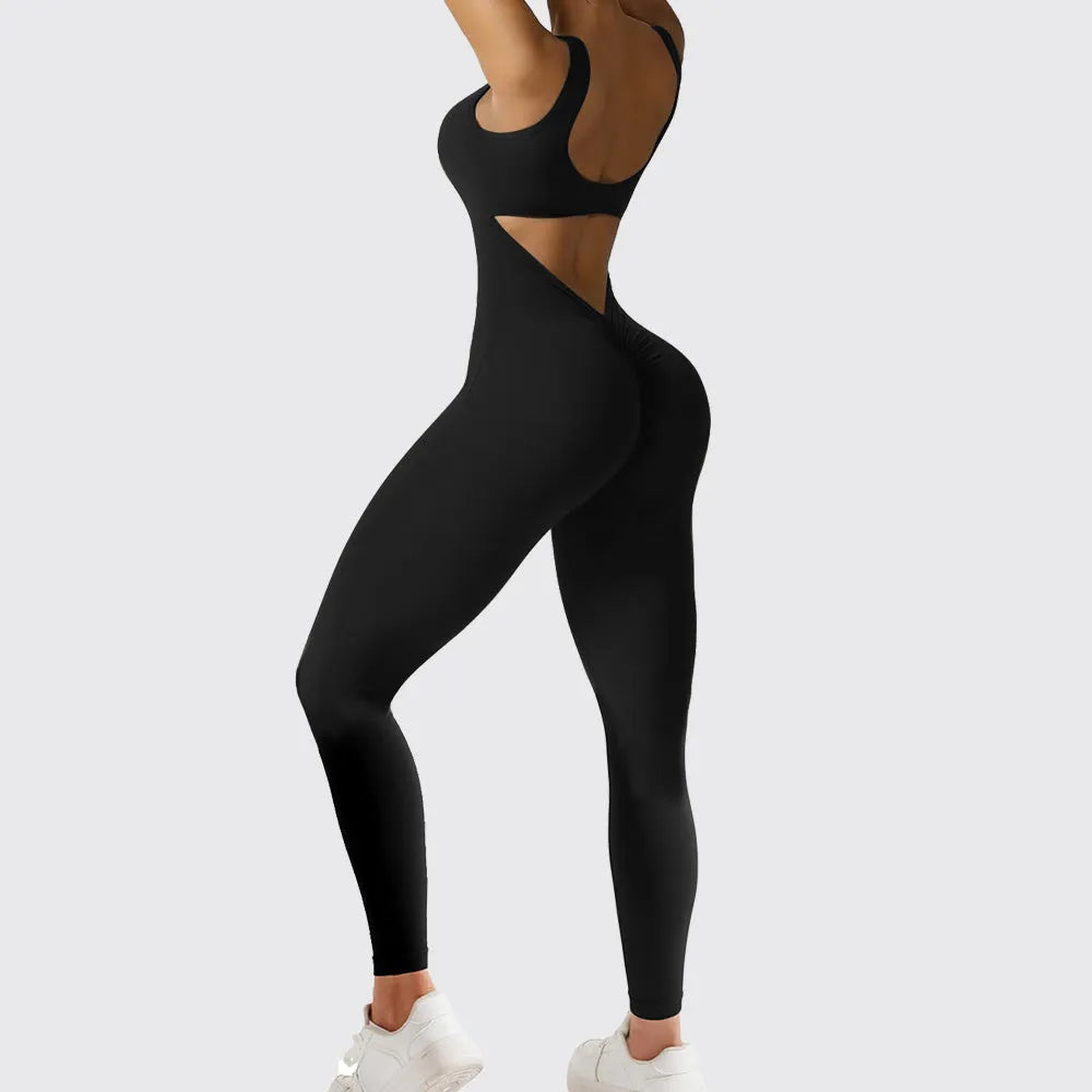 Women's sleeveless flare jumpsuit for yoga in army green colour