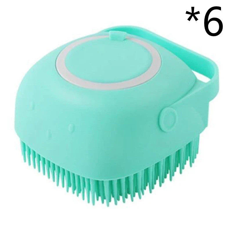 Silicone pet bath brush with soft bristles for gentle cleaning and massage of dogs, cats, and other small animals